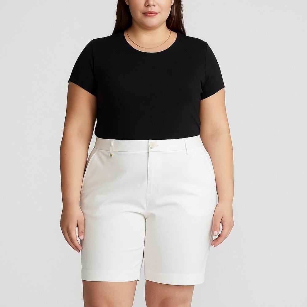 Lauren Ralph Lauren Womens White Stretch Cotton Blend Bermuda Shorts 16W